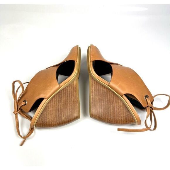 Rebecca Minkoff Leather Criss Cross Curved Wedge Sandals Tan Eden Size 6 - Picture 5 of 8
